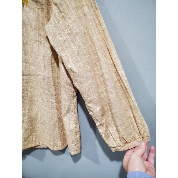 Chico's Tan/Cream Crackle Print Embroidered Floral V-Neck Popover Top Sz 3 XL - Picture 5 of 12